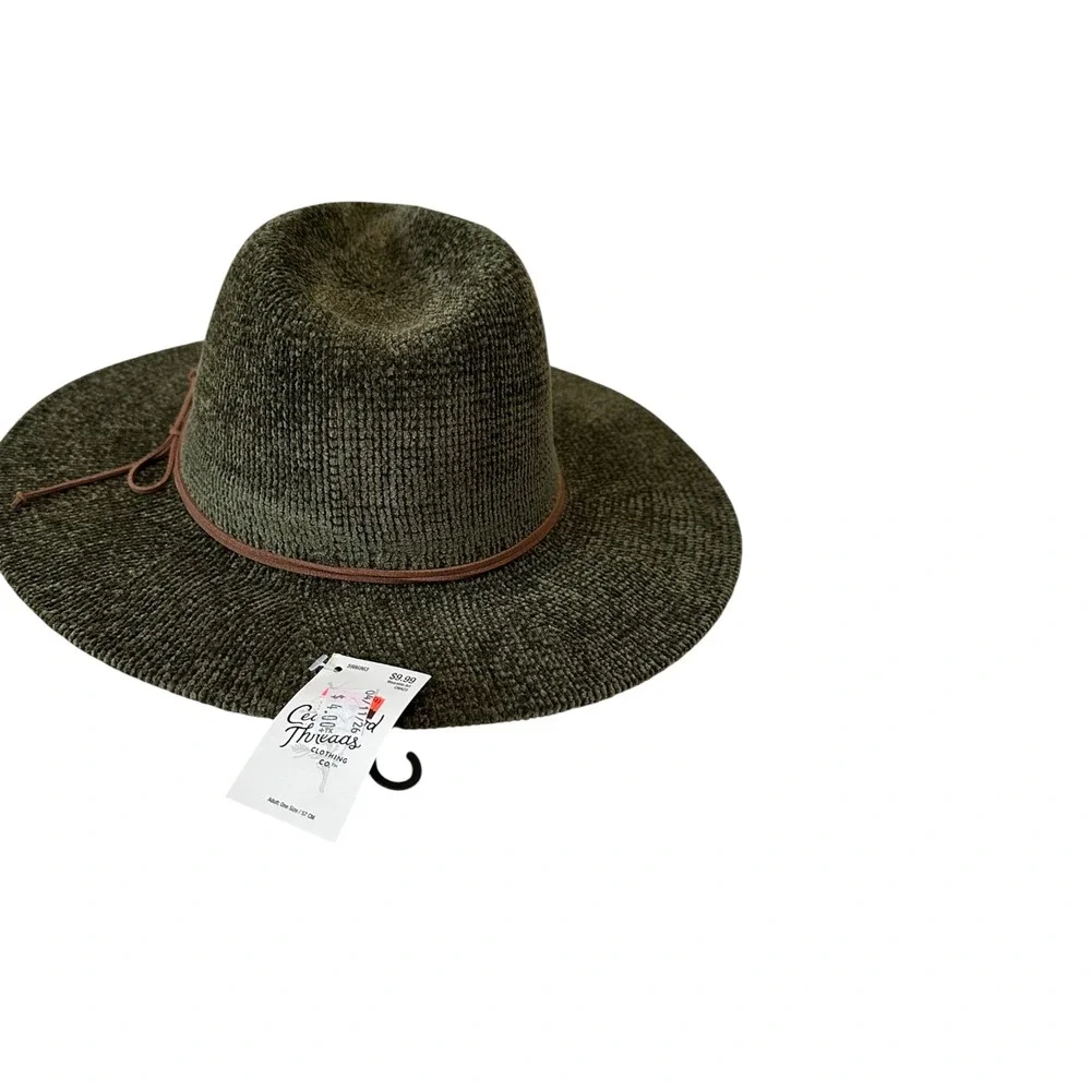 Wearable Art Fedora Hat‎ Adult One Size Olive Green NEW Textured Wide Brim Boho